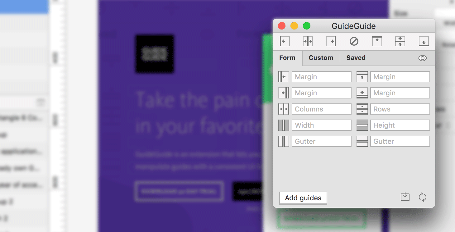 A screenshot showing the GuideGuide extension over a Sketch document.